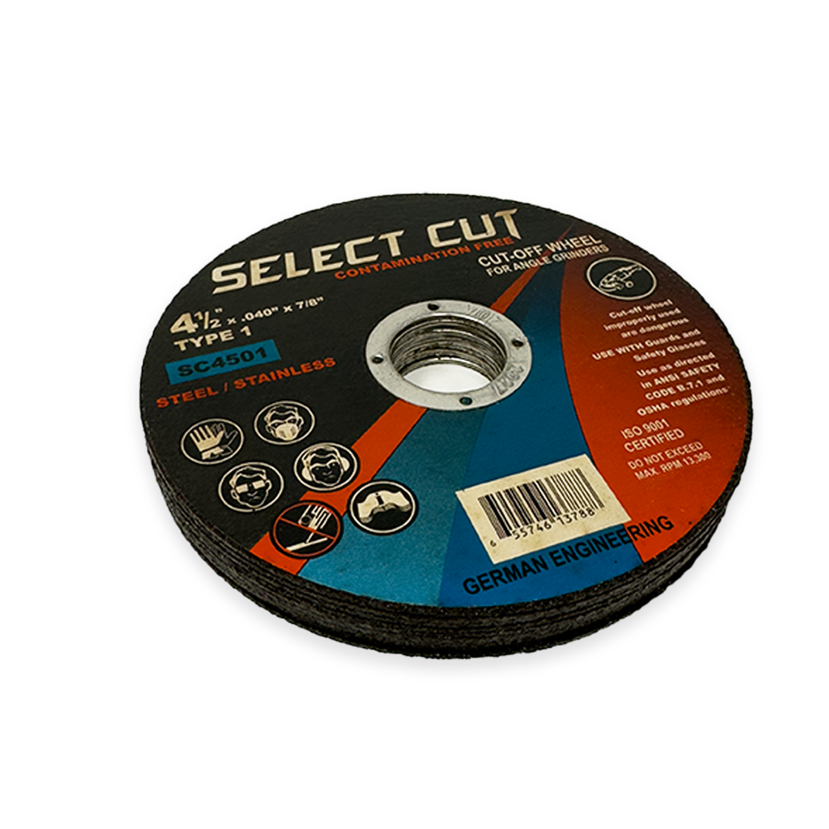 4-1/2″ x .045″ x 7/8″ Cut-Off Wheel – Type 1 (Flat) – High Performance Metal & Stainless – 10-Pack
