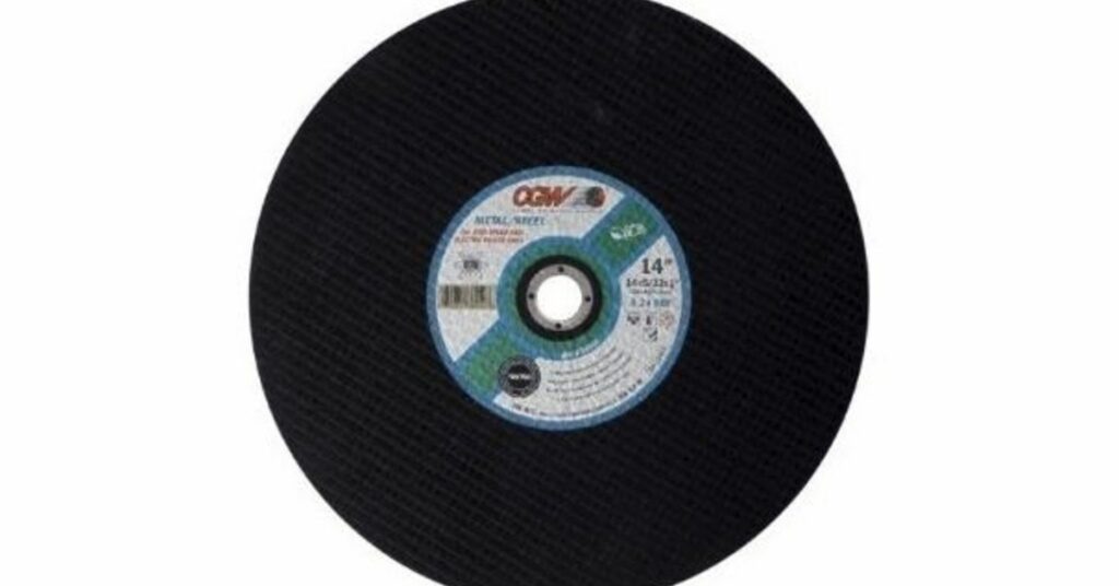 A large black cutting wheel with a small labeled center area shown against a plain white background.